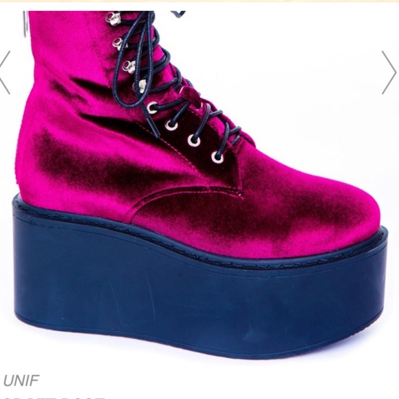 UNIF Shoes Unif Red Velvet Platform Shoe Rave Festival Craft Boot